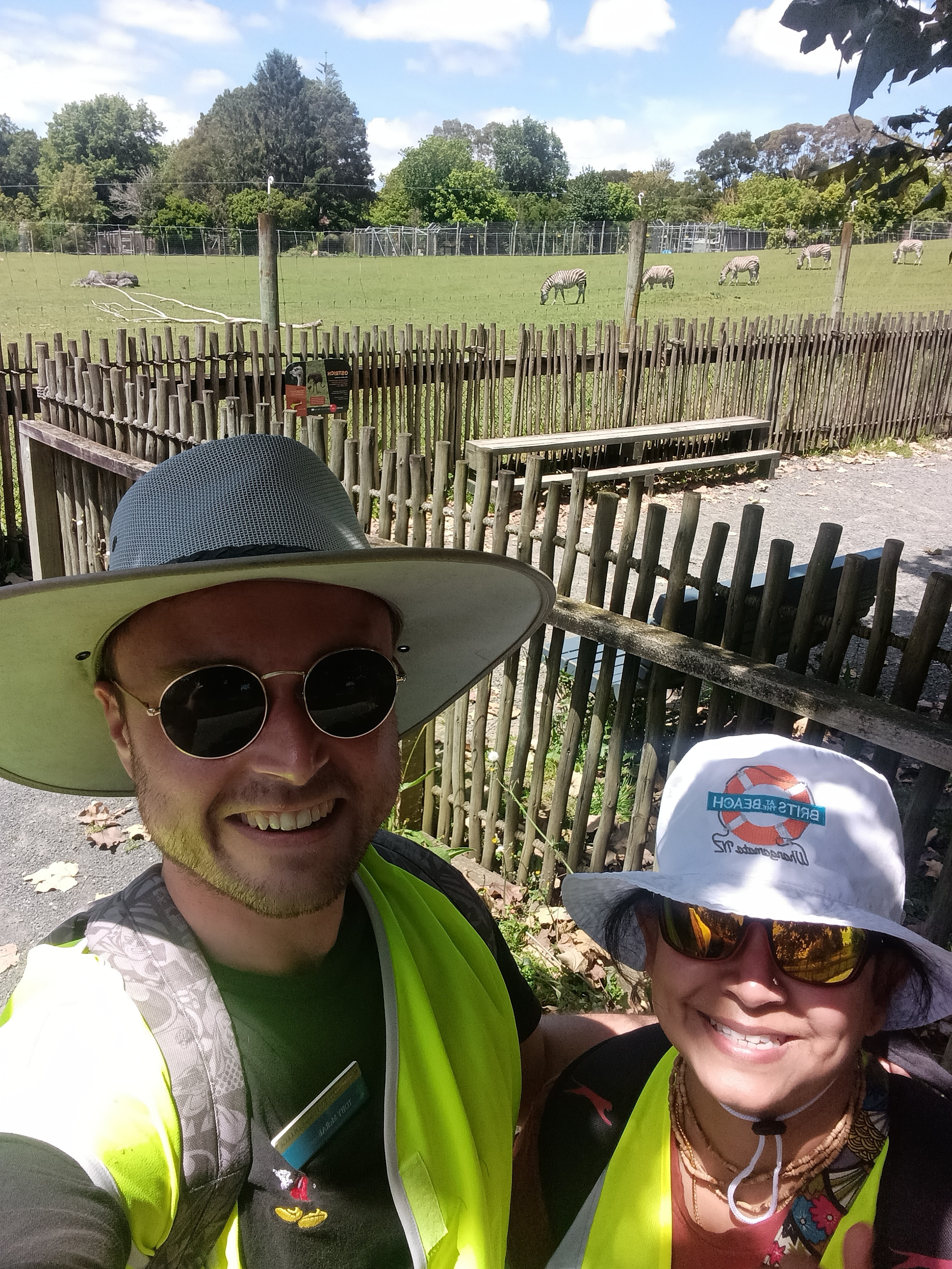 Tobias McRae and Vidya Ram at Auckland Zoo, engaged in professional discussion about student engagement and cross-curricular learning