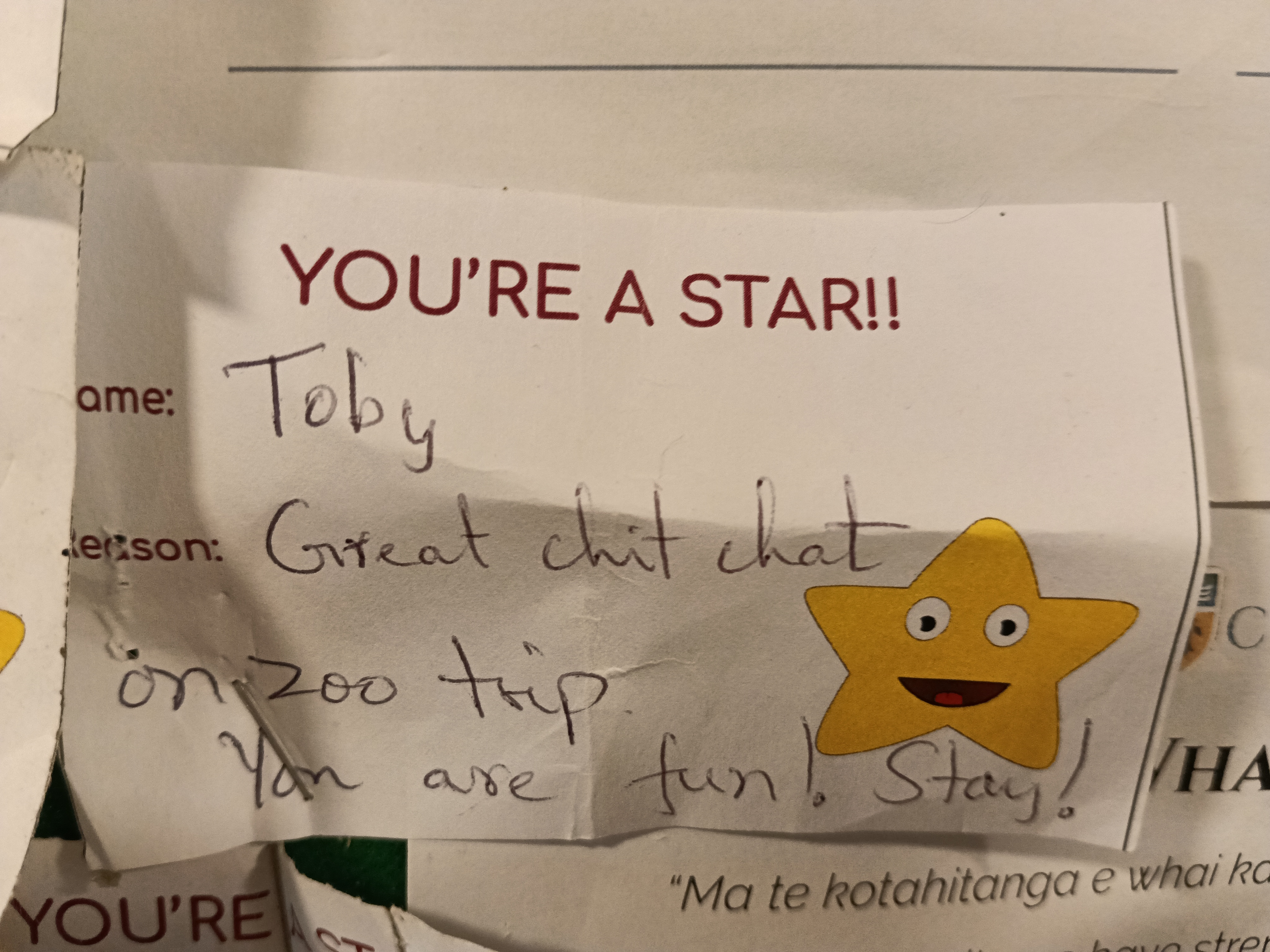 You're a Star commendation from Vidya Ram: Great chit chat on zoo trip. You are fun! Stay!